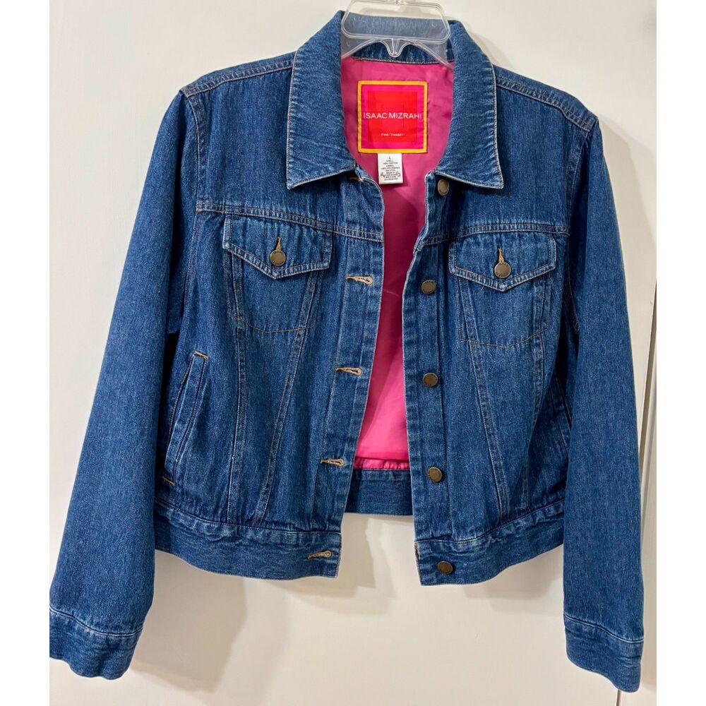 Isaac Mizrahi Vintage 2003 W Large 100% Cotton Denim Hot Pink Lined Jean Jacket